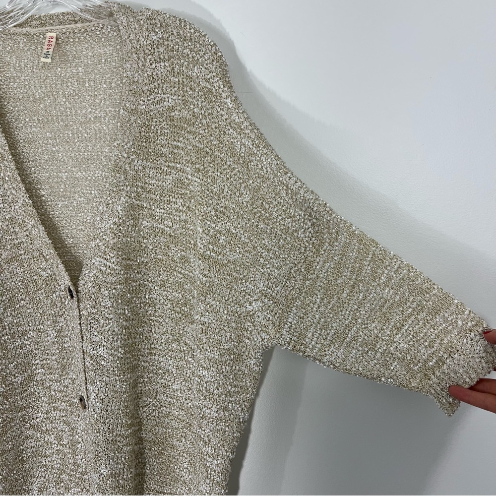 Raga Metallic Button Down Cardigan Sweater Beige Size Medium - Picture 5 of 7